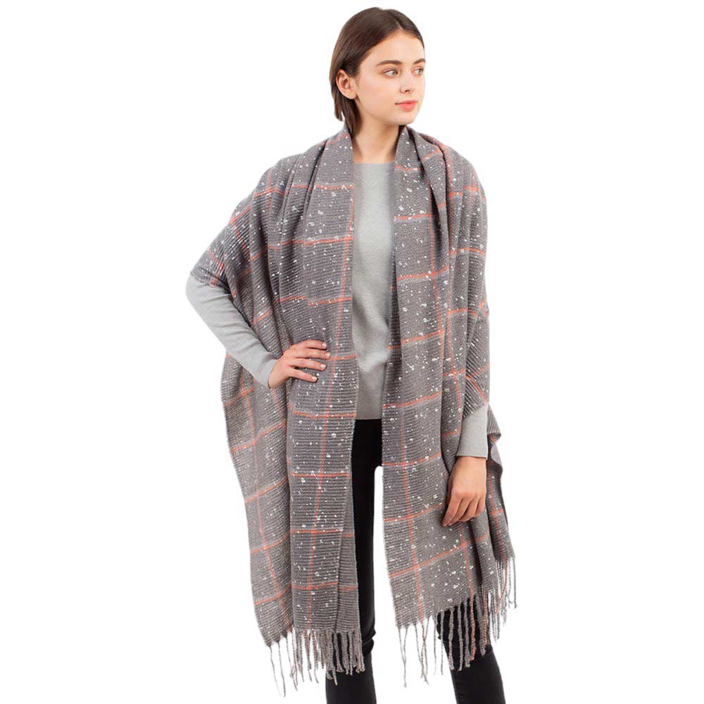 Gray Glitter Checker Pattern With Tassel Scarf, is the perfect addition to any outfit. Crafted from a lightweight, breathable fabric, it has a glitter checker pattern and tassels for a sophisticated look. It's a perfect gift choice for loved ones on cold ace. Enjoy all-day comfort and effortless style with this scarf. 