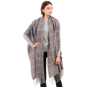 Gray Glitter Checker Pattern With Tassel Scarf, is the perfect addition to any outfit. Crafted from a lightweight, breathable fabric, it has a glitter checker pattern and tassels for a sophisticated look. It's a perfect gift choice for loved ones on cold ace. Enjoy all-day comfort and effortless style with this scarf. 