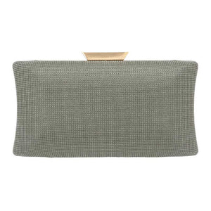 Gray Glittered Rectangle Evening Clutch Crossbody Bag adds a touch of glamour to any evening look. Crafted from fine-glittered material, this clutch features a distinctive rectangle shape. The adjustable shoulder strap allows you to effortlessly switch between a clutch and a crossbody bag.