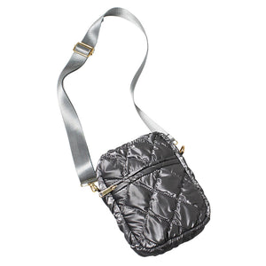 Gray Glossy Puffer Mini Crossbody Bag, be the ultimate fashionista when carrying this puffer mini crossbody bag in style. This crossbody bag for women could keep all your documents, Phone, Travel, Money, Cards, keys, etc in one compact place, and comfortably within arm's reach. Stay comfortable and smart.