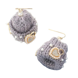 Gray Gold Pearl Key Heart Lock Embellished Knit Beanie Hat Dangle Earrings, These Earrings offer a stylish yet functional design. With their fish hook back, these earrings have an easy-to-use design with a unique lock & key theme set with pearls for an extra special touch to your wardrobe. Show off your style with these today. 
