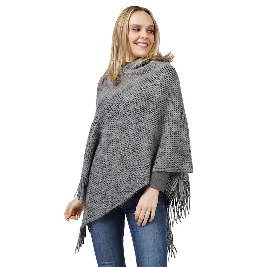 Gray Knit Hooded Poncho, delicate, warm, on-trend & fabulous, a luxe addition to any cold-weather ensemble. This hooded poncho with a Maggie sleeve is the perfect accessory featuring the oh-so-trendy soft chic garment. Perfect Gift for wife, mom, birthday, holiday, etc.