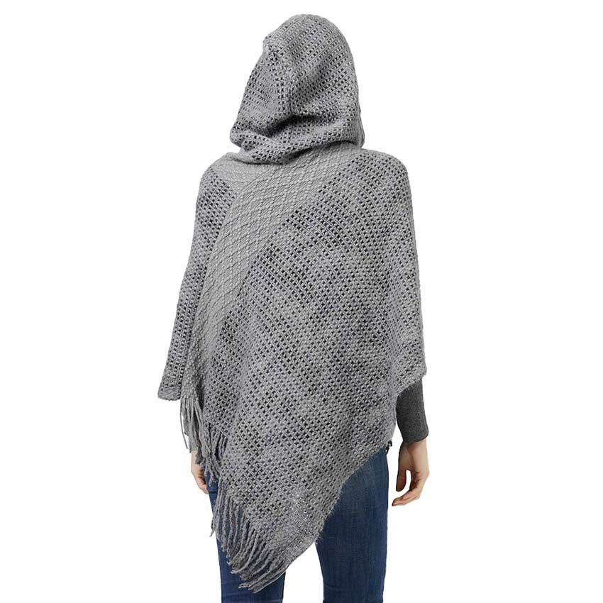 Gray Knit Hooded Poncho, delicate, warm, on-trend & fabulous, a luxe addition to any cold-weather ensemble. This hooded poncho with a Maggie sleeve is the perfect accessory featuring the oh-so-trendy soft chic garment. Perfect Gift for wife, mom, birthday, holiday, etc.
