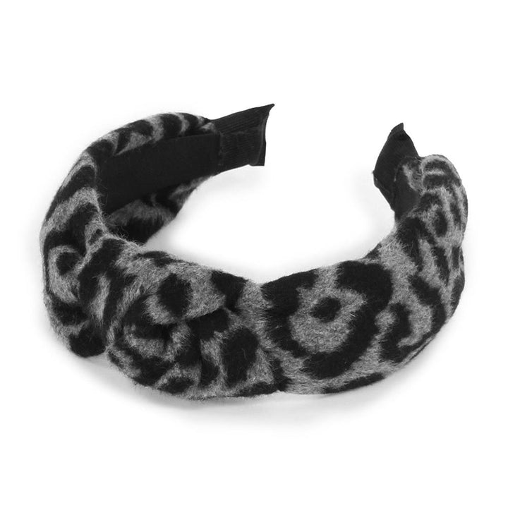 Gray-Stay up to date with the latest trends with this Leopard Patterned Knot Burnout Headband. Made from quality fabric, 50% Polyester, and 50% Plastic This combination creates a  comfortable fit, timeless leopard print ensures you look fashionable whatever the occasion. This eye-catching headband will spice up your look.