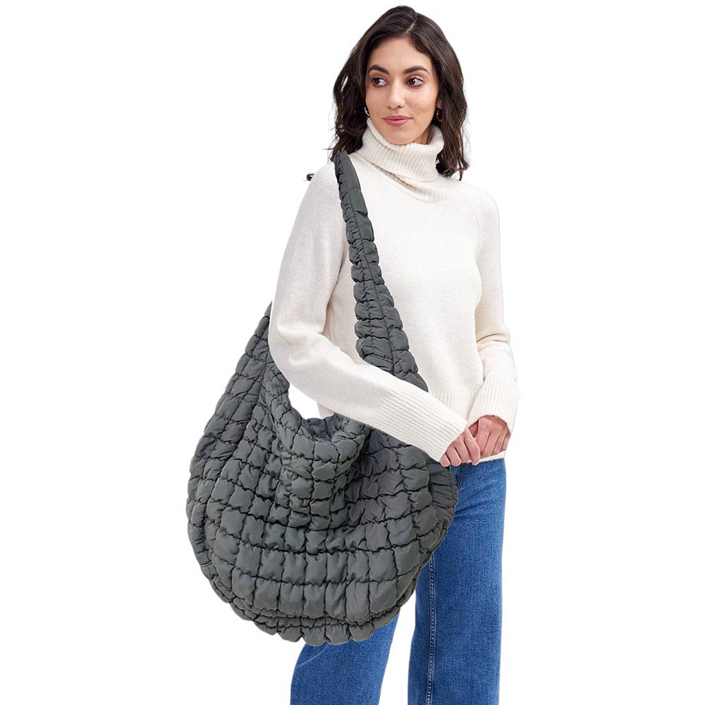 Beige Oversized Quilted Puffer Shoulder Crossbody Bag Cloud Bag, Stay warm and stylish. Made of durable material, it is insulated to keep you cozy in the coldest conditions. The shoulder straps make it comfortable and convenient to carry, so you can bring everything you need with ease. Perfect for gifting on any occasion.