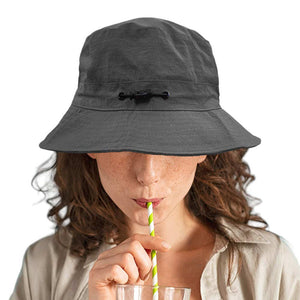 Gray Packable Compact Outdoor Bucket Hat, stay prepared for any sunny adventure, and don't get caught in the sun without this clever bucket hat! Perfect for any outdoor adventure, this hat packs easily into your bag and provides ample shade when needed. Stay protected and stylish with this must-have accessory.