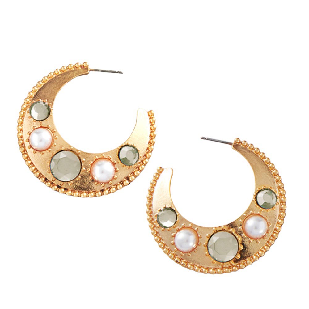 Gray Pearl Bead Embellished Metal Hoop Earrings are perfect for any look. Crafted from quality metal, these earrings are embedded with intricate pearl beads for a timeless and elegant look. An ideal gift for yourself or someone special on any special occasion or any day.