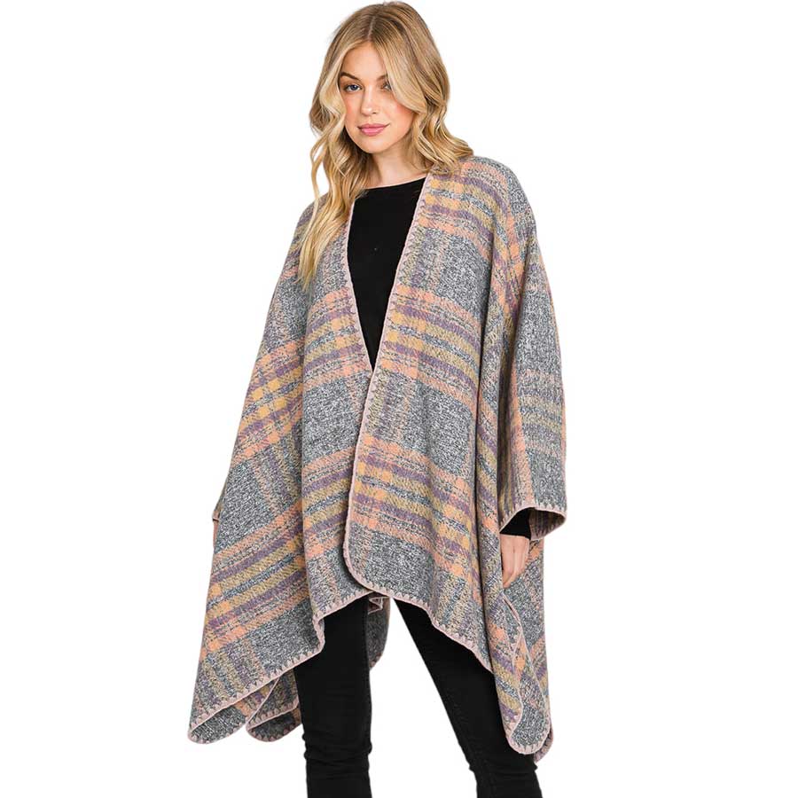 Gray Plaid Check Patterned Ruana Poncho, designed with a timeless plaid check pattern, this poncho exudes sophistication, making it the perfect addition to any outfit Perfect gift for Wife, Mom, Birthday, Holiday, Christmas, Anniversary, Fun night out. Make your moment stylish and attractive.