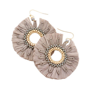 Gray Raffia Trimmed Open Circle Dangle Earrings, turn your ears into a chic fashion statement with these open-circle dangle earrings! These beautifully unique designed earrings with beautiful colors are suitable gifts for wives, lovers, friends, and mothers. An excellent choice for wearing at outings, parties, events, etc.