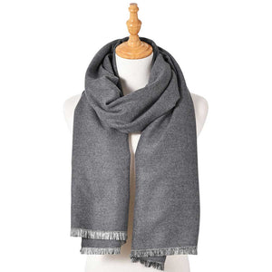 Gray Reversible Frayed Oblong Scarf, Wrap yourself in style and warmth with this beautiful scarf. Crafted with sumptuous, lightweight fabric, this versatile scarf can be worn in two ways. A perfect winter accessory for wardrobe staples makes it perfect for gifting as a winter gift to any close person or treating yourself.