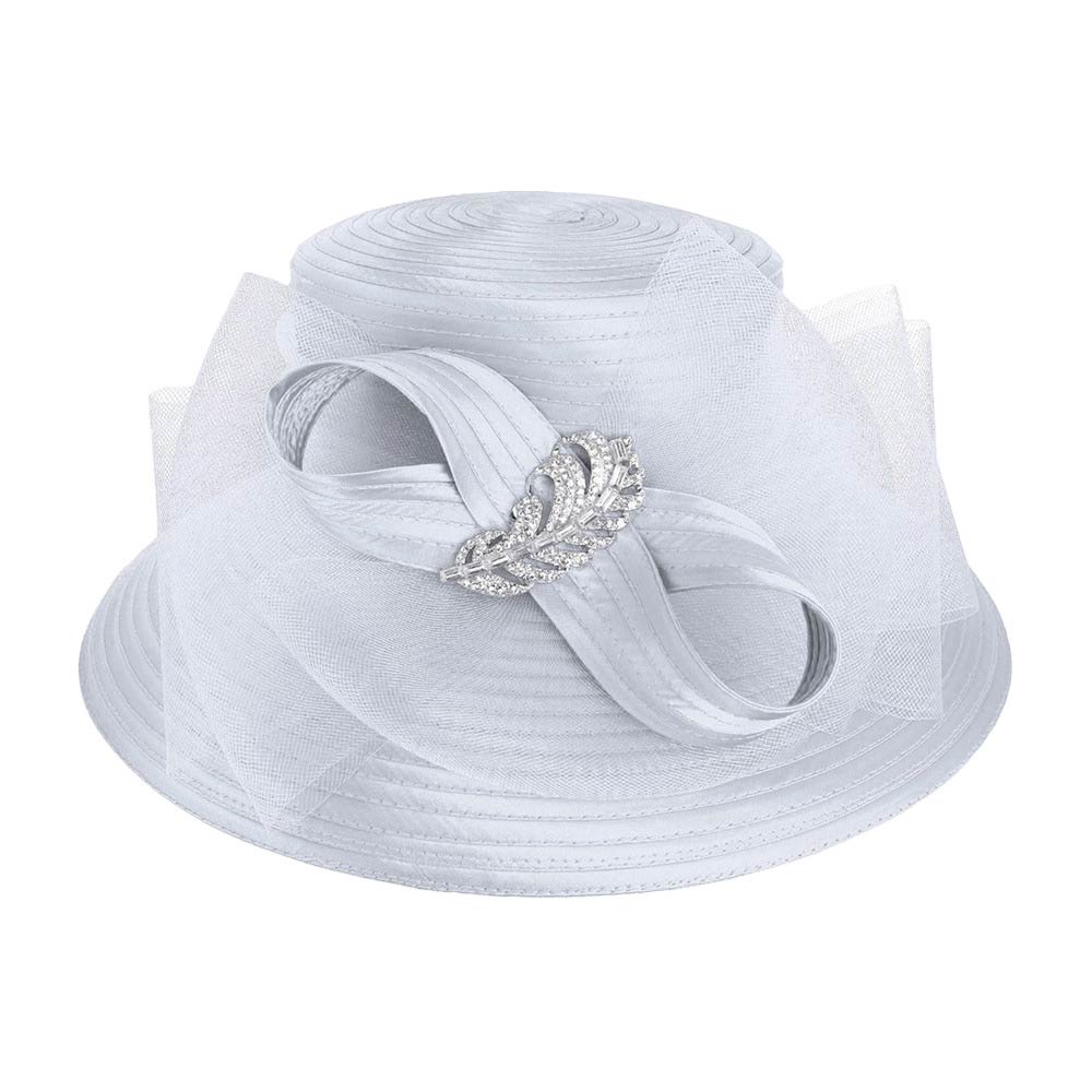 GORGEOUS HAT WITH MESH BOW WITH RHINESTONES Wide Brim Deluxe Black Occasion Hat with Crystal Mesh main image 3