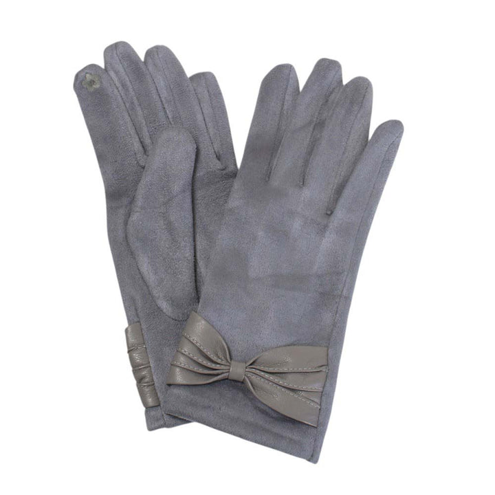 Gray-Ribbon Deco Pointed Suede Feel Smart Touch Gloves are the perfect combination of style and functionality. With a soft suede feel and smart touch feature, you can stay warm and use your touchscreen devices with ease. The ribbon deco adds a touch of elegance to these versatile gloves. Ideal for gift.