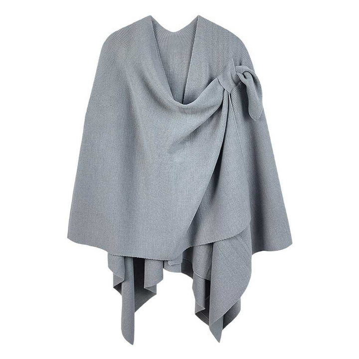 Gray Shoulder Strap Solid Ruana Poncho, with the latest trend in ladies outfit cover-up! the high-quality bling border solid neck poncho is soft, comfortable, and warm but lightweight. Stay protected from the chilly weather while taking your elegant looks to a whole new level with an eye-catching, luxurious outfit women! 