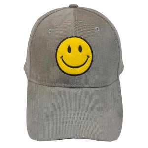 Gray Smile Pointed Corduroy Baseball Cap, is an essential for any fashionista's wardrobe. Its soft corduroy texture and adjustable fit add a comfortable style for any occasion. Perfect for everyday wear or a night out, this cap is sure to make any outfit pop. A perfect gift for your friends and family.