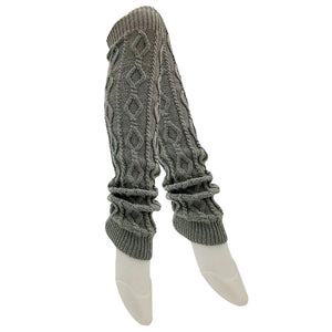 Gray Solid Cable Knit Leg Warmers, provide you with maximum warmth and comfort. Crafted with a soft and durable material, the warmers help keep you cozy on cold days. They feature a classic cable knit pattern and added ribbing at the ankles for a secure fit. Keep your legs comfortable and warm in these stylish leg warmers.