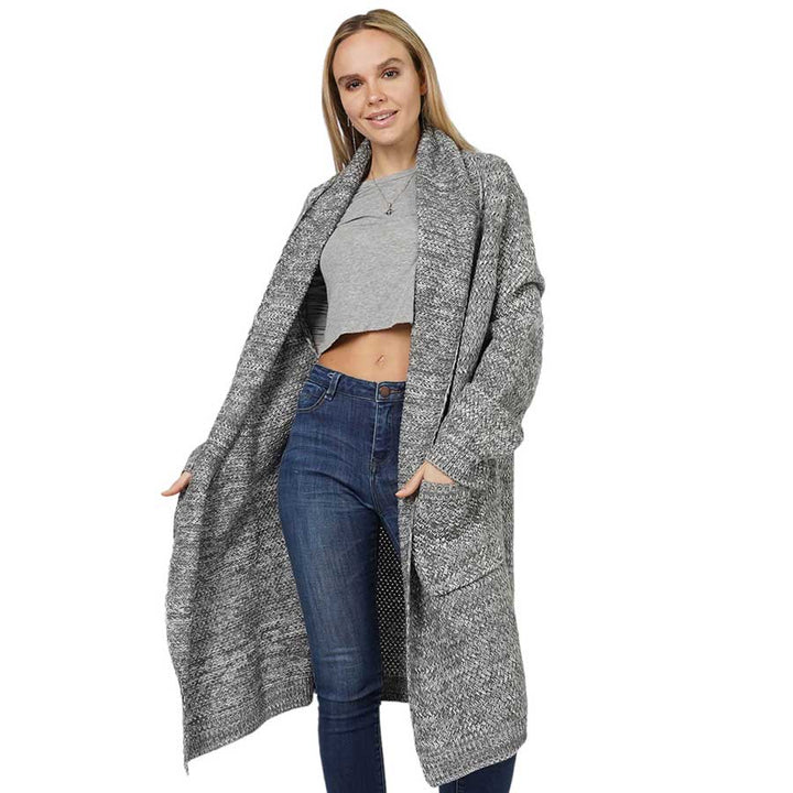 Gray Solid Shawl Collar Knit Cardigan, delicate, warm, on-trend & fabulous, a luxe addition to any cold-weather ensemble. You can throw it on over so many pieces elevating any casual outfit! Perfect Gift for wife, mom, birthday, holiday, etc.