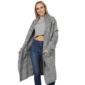 Gray Solid Shawl Collar Knit Cardigan, delicate, warm, on-trend & fabulous, a luxe addition to any cold-weather ensemble. You can throw it on over so many pieces elevating any casual outfit! Perfect Gift for wife, mom, birthday, holiday, etc.