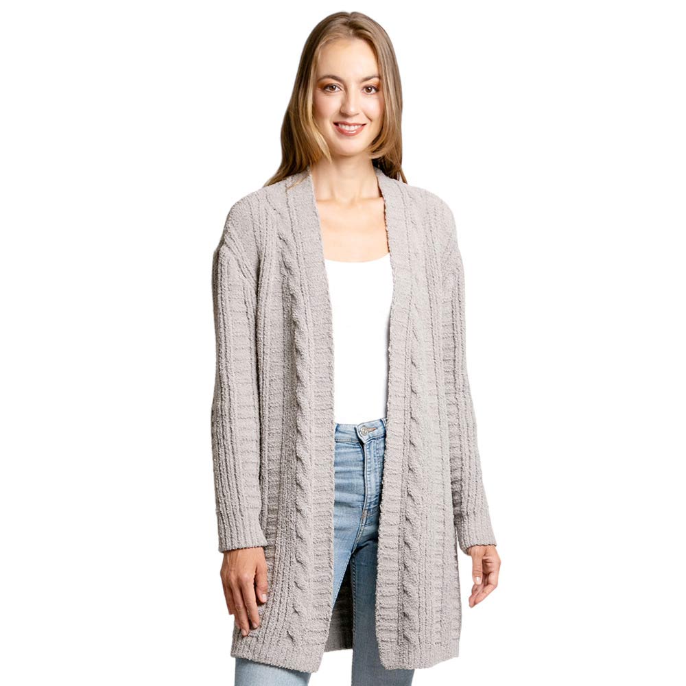 Gray Solid Twisted Knit Cardigan, delicate, warm, on-trend & fabulous, a luxe addition to any cold-weather ensemble. This cardigan with a slouchy long sleeve is the perfect accessory featuring. It's perfect for your daily, casual, party, evening, and other special events outfits. A fantastic gift for your friends or family.