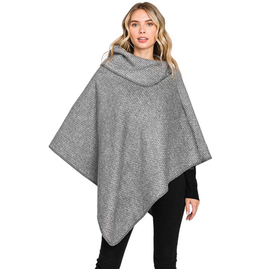 Gray Textured Solid Neck Poncho, with the latest trend in ladies' outfit cover-up! the high-quality knit neck poncho is soft, comfortable, and warm but lightweight. It's perfect for your daily, casual, party, evening, vacation, and other special events outfits. A fantastic gift for your friends or family.