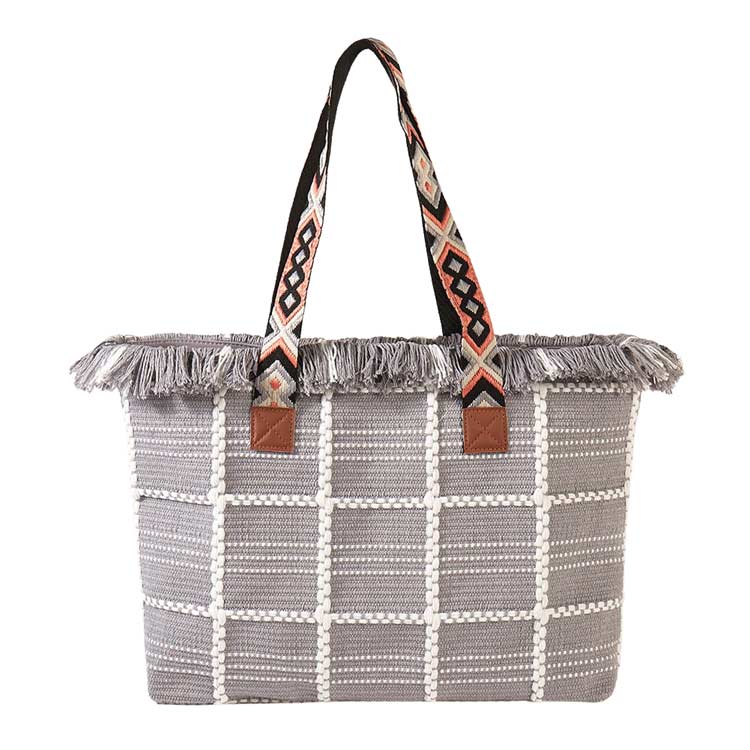 Gray Top Fringe Pointed Check Patterned Tote Bag, this tote bag is versatile enough for carrying through the week. Simple and leisurely, elegant and fashionable, suitable for women of all ages to carry around all day. Perfect for traveling, beach, shopping, camping, dating, and other outdoor activities in daily life.