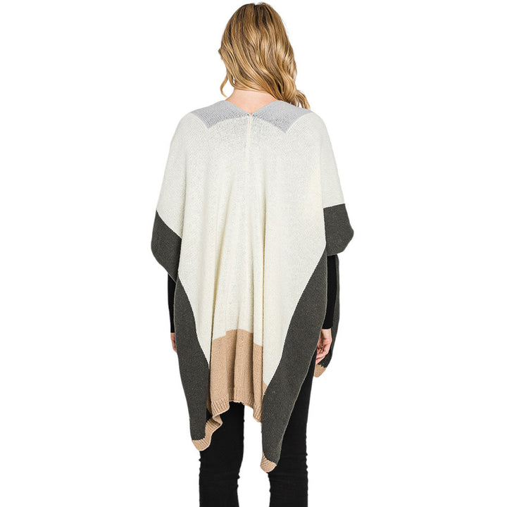 Gray Trendy Color Block Ruana Poncho, with the latest trend in ladies' outfit cover-up! the high-quality knit ruana poncho is soft, comfortable, and warm but lightweight. It's perfect for your daily, casual, party, evening, vacation, and other special events outfits. A fantastic gift for your friends or family.