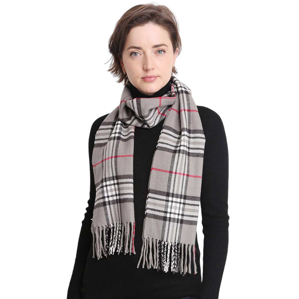 Gray Trendy Plaid Check Patterned Oblong Scarf, accent your look with this soft oblong scarf to receive compliments. It's beautifully designed with Plaid Check which makes your beauty more enriched. Highly versatile scarf and great for daily wear in the cold winter to protect you against the chill. A great wardrobe staple.
