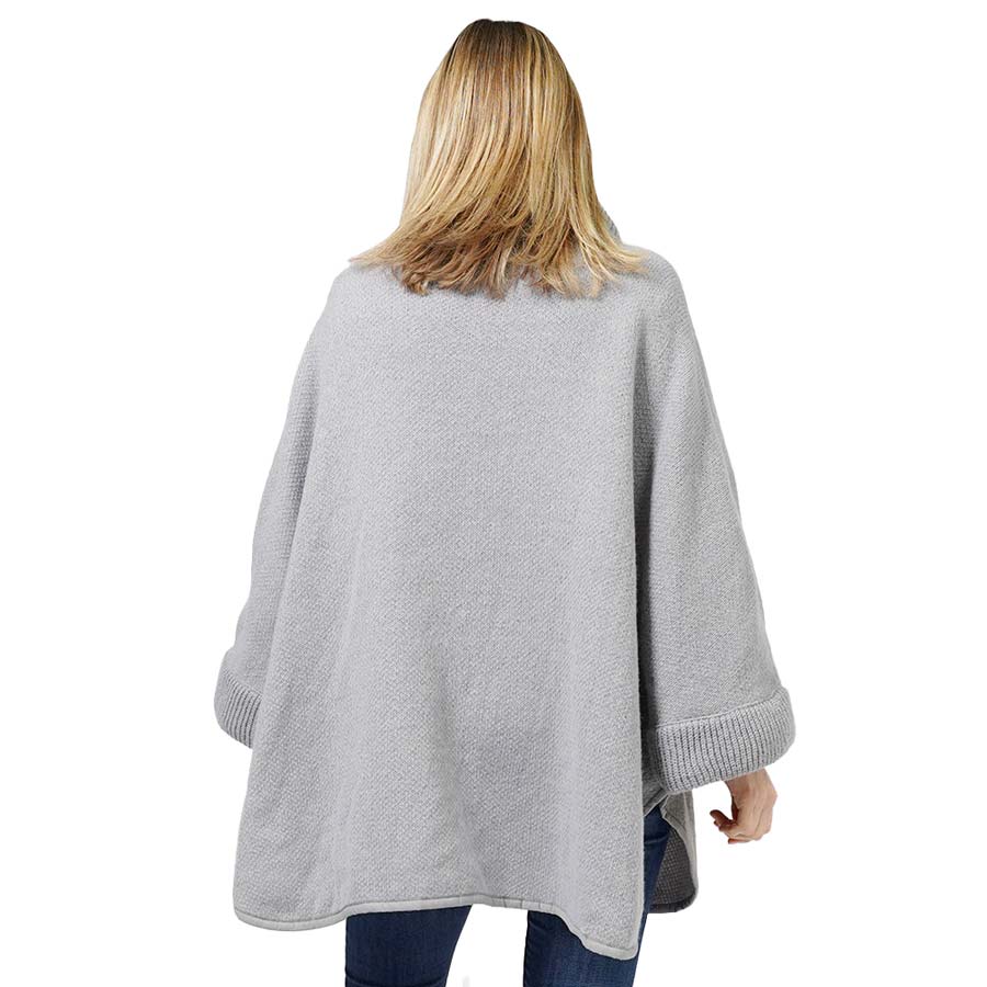Gray Zip Up Knit Cape Poncho, is delicate, warm, on-trend & fabulous, a luxe addition to any cold-weather ensemble. Great for daily wear in the cold winter to protect you against the chill, classic infinity-style zip-up poncho. Perfect Gift for wife, mom, birthday, holiday, etc.