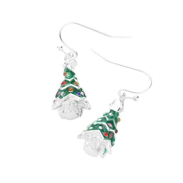 Green 3D Rhinestone Enamel Metal Christmas Tree Dangle Earrings, get ready with these rhinestone and Christmas earrings to receive the best compliments on any special occasion and Christmas party. Perfect gift accessory for especially Christmas to your friends, family, and the persons you love and care about.