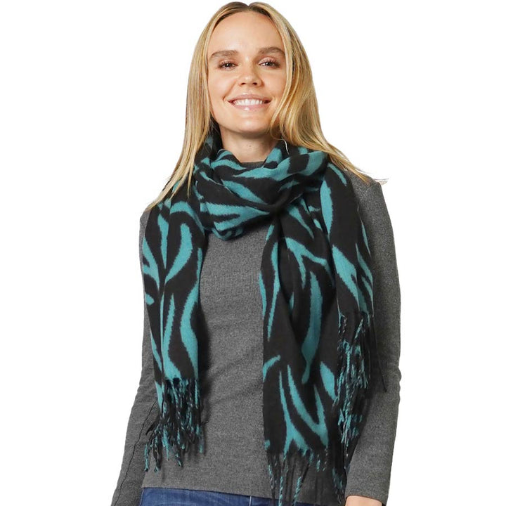 Green Animal Print Fringe Soft Scarf, delicate, warm, on-trend & fabulous, a luxe addition to any cold-weather ensemble. This scarf combines great fall style with comfort and warmth. It's a perfect weight and can be worn to complement your outfit or with your favorite fall jacket. Perfect gift for any occasion.