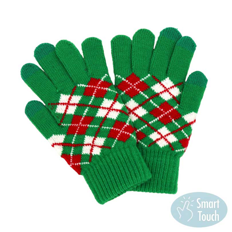 Green Argyle Patterned Knit Touch Smart Gloves, give your look so much eye-catching with knit touch smart gloves, a cozy feel. It's very fashionable and attractive. A pair of these gloves are awesome winter gift for your family, friends, anyone you love, and even yourself. Complete your outfit in a trendy style!