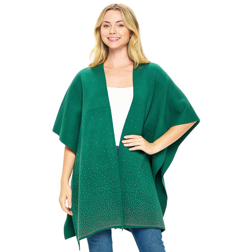 Green Bling Solid Ruana Poncho is a fashionable outfit. Crafted with a soft, luxurious  blend of 50% viscose, 25% nylon, and 25% polyester, this poncho provides a superior level of comfort and warmth. The one size fits all construction adds to its versatility. An essential piece for your wardrobe for winter season.