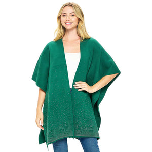 Green Bling Solid Ruana Poncho is a fashionable outfit. Crafted with a soft, luxurious  blend of 50% viscose, 25% nylon, and 25% polyester, this poncho provides a superior level of comfort and warmth. The one size fits all construction adds to its versatility. An essential piece for your wardrobe for winter season.