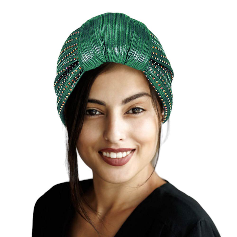 Green Bling Turban Hat, this stylish hat is sure to turn heads. Crafted using premium materials, the hat features a modern design with sparkling sequins to create an eye-catching look. Perfect for special occasions, this hat is sure to add a touch of glamour to any outfit. Fashionable winter gift idea.