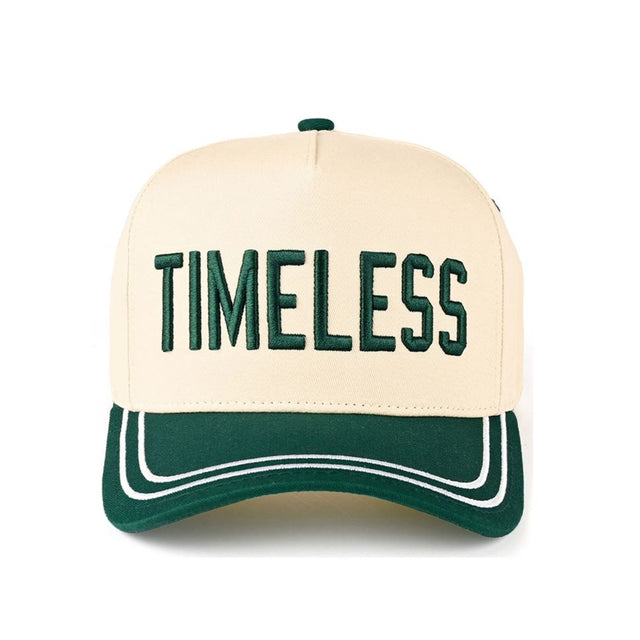 Green CC Beanie “Timeless” Letter Embroidered Two-Tone Trucker Hat Baseball Cap features clean, classic embroidered lettering paired with a stylish two-tone design for an effortlessly modern look. Designed in a traditional trucker silhouette, it offers breathable comfort and an adjustable fit for everyday wear.