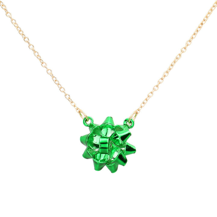 Green Christmas Gift Bow Pendant Necklace, is beautifully designed with a bow theme that will make a glowing touch on everyone. Fabulous fashion and sleek style add a pop of pretty color to your attire. Perfect gift accessory for especially Christmas to your friends, family, and the persons you love and care about.