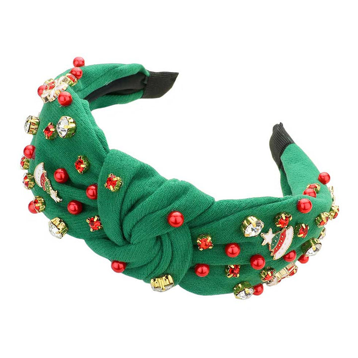 Green Christmas Tree Gift Pearl Stone Knot Burnout Headband, push back your hair with this pretty headband, and add a pop of color to any plain outfit! This expounds your Christmas party and attracts everyone's attention. This is the perfect gift for Christmas, especially for your friends, family, and the people you love.