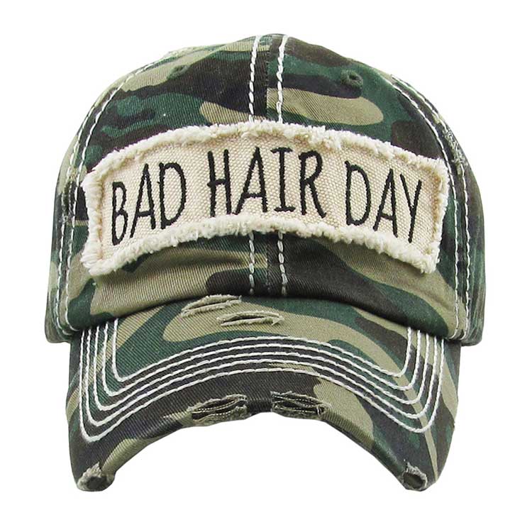 Green Distressed Bad Hair Day Baseball Cap, cool vintage cap turns your bad hair day into a good day. The distressed frayed style with faded color, embroidered patch and contrast stitching baseball cap with fun statement will become your favorite cap. Perfect Birthday Gift, Mother's Day Gift, Anniversary Gift, Thank you Gift