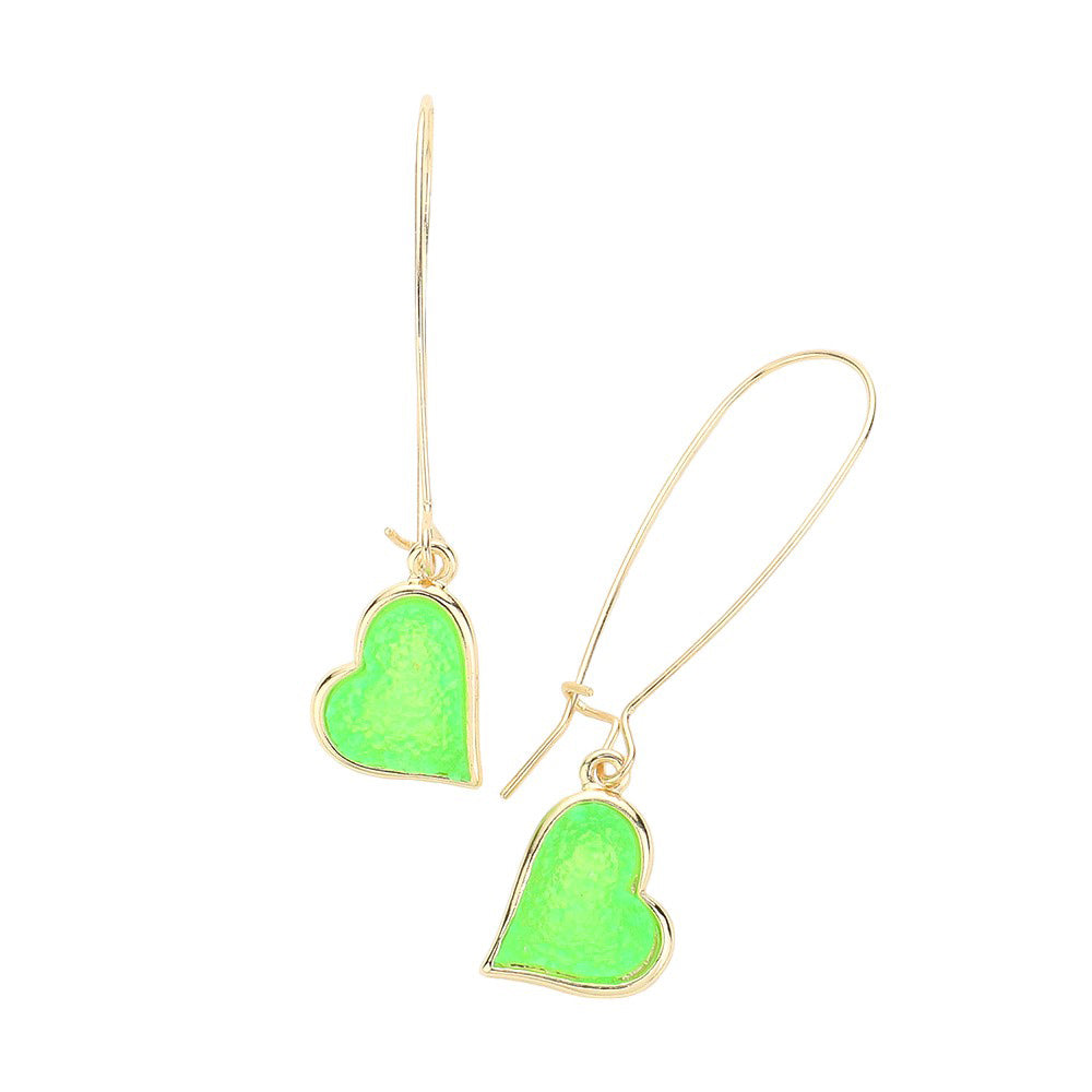 Green Druzy Heart Dangle Earrings, Enhance your look with these stunning earrings. The unique druzy hearts add a touch of elegance and sparkle to any outfit. Crafted with high-quality materials, these earrings are perfect for any occasion. Elevate your style and make a statement with these must-have earrings.