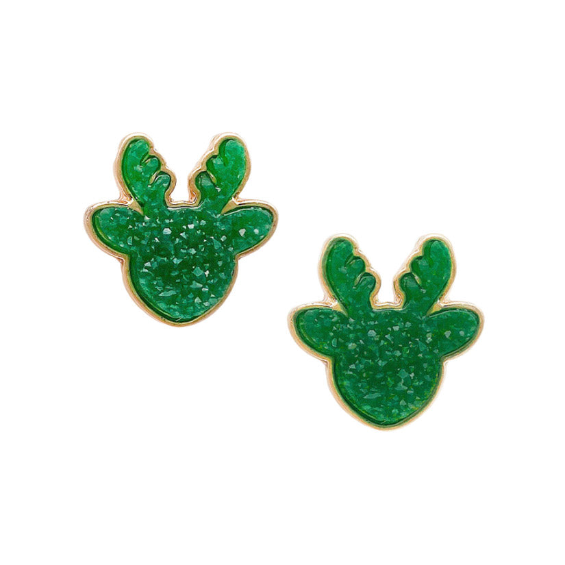 Green Druzy Reindeer Stud Earrings. Get ready with these Earrings. Beautifully crafted design adds a gorgeous glow to any outfit. Jewelry that fits your lifestyle! Perfect Birthday Gift, Anniversary Gift, Mother's Day Gift, Anniversary Gift, Graduation Gift, Prom Jewelry, Just Because Gift, Thank you Gift.