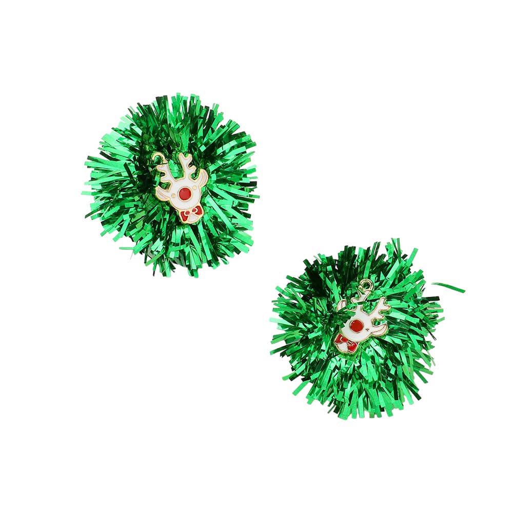 Green Enamel Rudolph Tinsel Earrings, are a festive and stylish way to add a special touch to your holiday wardrobe. Crafted with high-quality enamel for a glossy finish, these earrings are decorated with eye-catching glittery tinsel for a sparkling effect. Durable and luxurious, they are sure to enhance any holiday outfit.