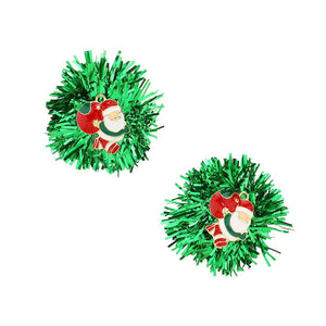 Green Enamel Santa Claus Tinsel Earrings, Crafted with a festive enamel finish and sparkling tinsel accents, are the perfect way to add a touch of Christmas flair to your look. With comfortable posts and secure clasps, these earrings are a joy to wear. Compatible with any holiday outfit, makes it the perfect Christmas gift.