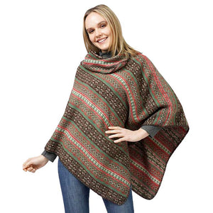 Green Ethnic Patterned Poncho, with the latest trend in ladies' outfit cover-up! the high-quality knit poncho is soft, comfortable, and warm but lightweight. Its beautiful color variation goes with every outfit. It's perfect for your daily, casual, and any outfit. A fantastic gift for your friends or family.