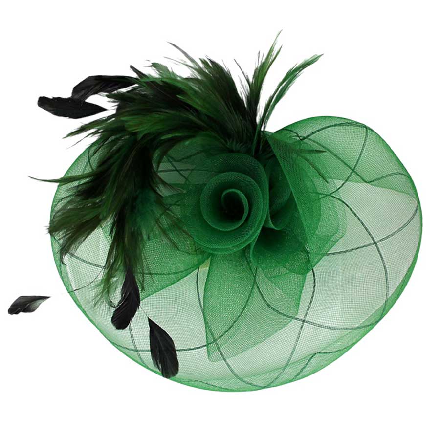 Green Feather Mesh Flower Fascinator Headband, will take your outfit to the next level. Crafted with intricate mesh flowers, this accessory is perfect for adding a touch of elegance to your look. The feather detailing provides a unique texture, making it a piece of statement. Perfect for any occasion or as an exquisite gift.