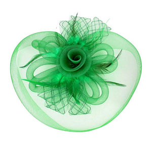 Green Feather Mesh Flower Fascinator Headband, Accentuate your look with this. Crafted with mesh and feathers, this headband brings an elegant touch to any outfit. The unique flower shape gives it a timeless and classic look. Perfect for gifting, any occasion, or everyday wear.