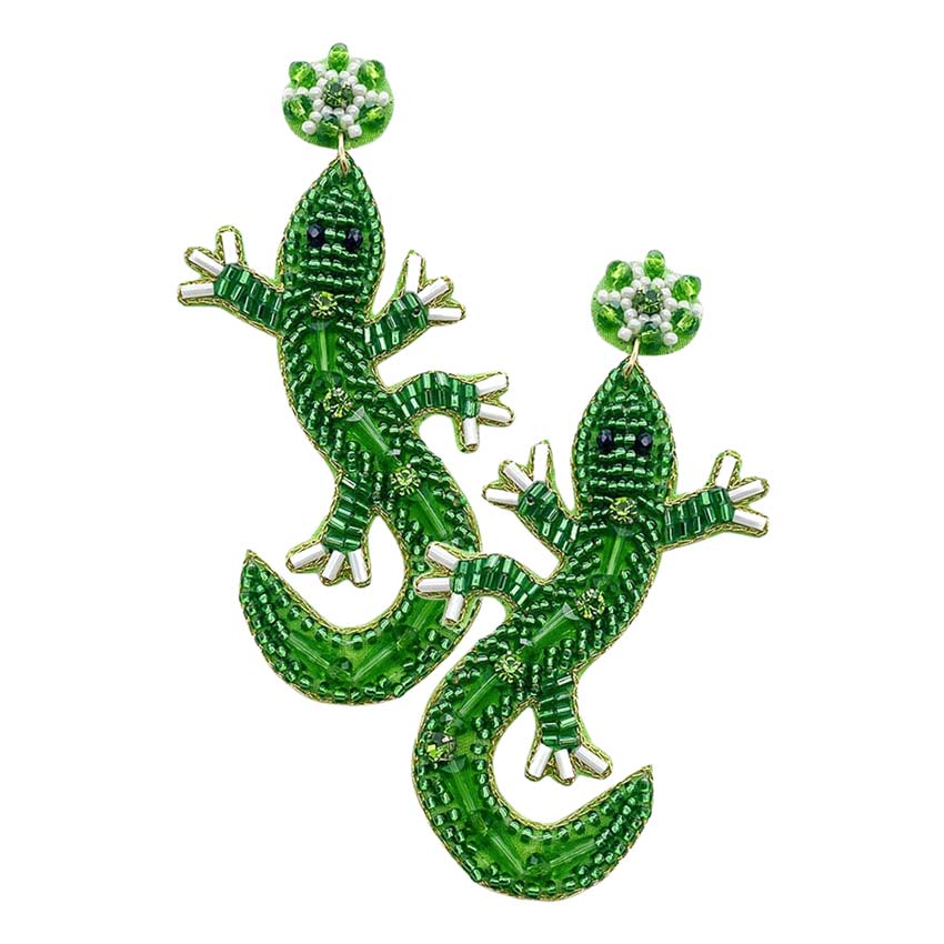 Felt Back Beaded Lizard Dangle Earrings, enhance your attire with these beautiful lizard earrings. Get a pair as a gift to express your love for your friends a& family. The best gift for lizard lovers. These are Perfect gifts for birthdays, Mother’s Day, anniversaries, holidays, Christmas, Parties, etc.