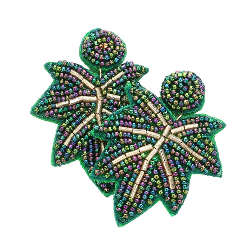 Green Felt Back Beaded Maple Leaf Dangle Earrings, are fun handcrafted jewelry that fits your lifestyle, adding a pop of pretty color. Highlight your appearance, and grasp everyone's eye at your party. This is the perfect gift for Thanksgiving, especially for your friends, family, and the people you love and care about.