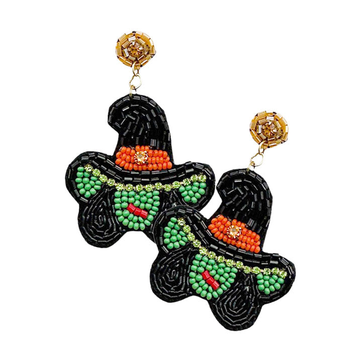 Green Felt Back Beaded Witch Dangle Earrings, are fun handcrafted jewelry that fits your lifestyle, adding a pop of pretty color. Enhance your attire with these vibrant artisanal earrings to show off your fun trendsetting style. Great gift idea for your Wife, Mom, or any family member.