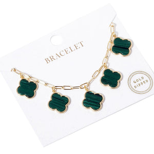 Green Gold Dipped Quatrefoil Charm Station Bracelet, is the perfect accessory for any occasion. Crafted from quality materials, it features an attractive quatrefoil charm station and a classic clasp for added security. The perfect blend of fashion and function. Excellent gift for the people you love on any occasion.