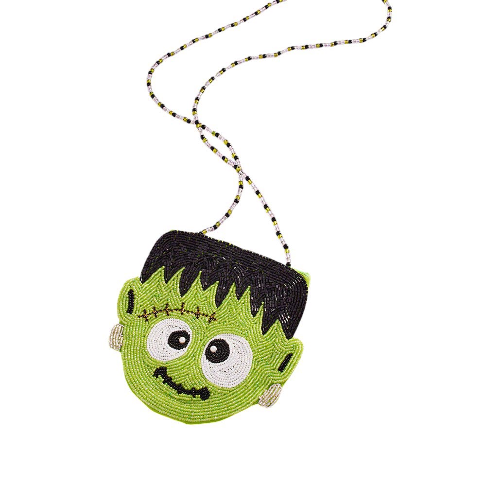 Halloween Frankenstein Beaded Mini Crossbody Bag, Expertly designed, this Halloween Bag is perfect for adding a touch of spooky style to your outfit or giving a playful Halloween gift to your loved ones. The intricate beaded design and compact size make it a great accessory for any Halloween event.