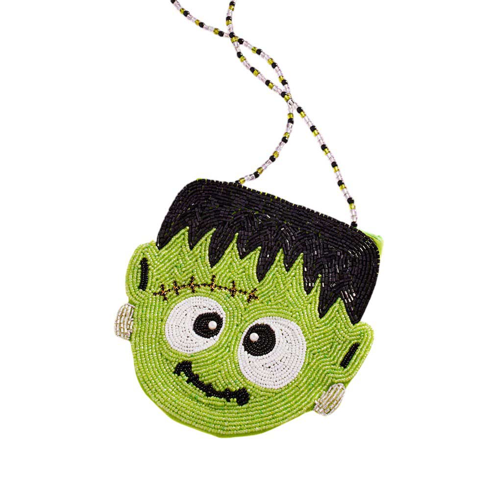 Halloween Frankenstein Beaded Mini Crossbody Bag, Expertly designed, this Halloween Bag is perfect for adding a touch of spooky style to your outfit or giving a playful Halloween gift to your loved ones. The intricate beaded design and compact size make it a great accessory for any Halloween event.